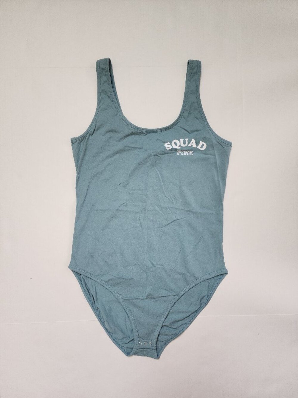 NWT Victoria's Secret PINK Teal SQUAD Graphic Scoop Neck Bodysuit